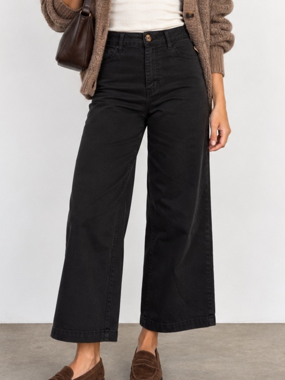 Marine Layer Bridget Wide Leg Crop Trouser Cotton Pants Black Size 6 High Rise